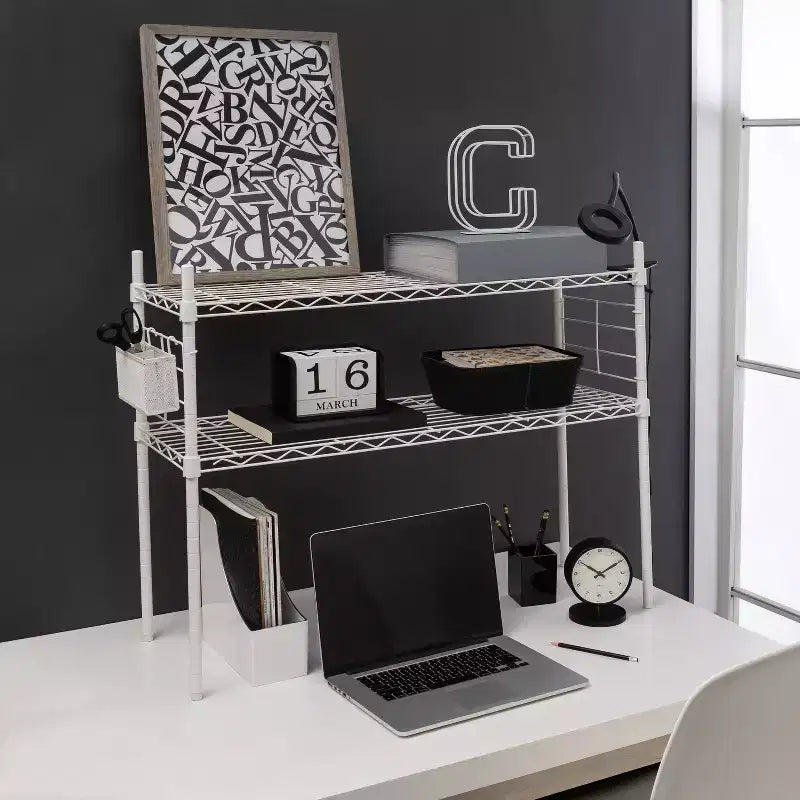 Organize It All Scaffale Etagere in Acciaio Regolabile Bianco: Libreria Verticale a 2 Ripiani, Struttura in Acciaio, Altezza 91 cm, Profondità 30 cm