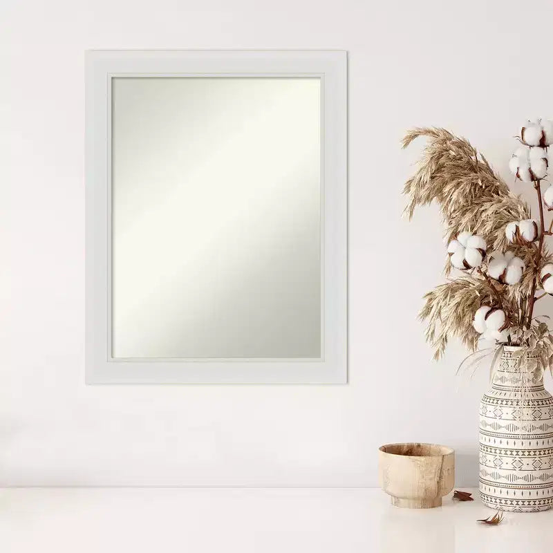 55.9 × 71.1 cm Non-Beveled Soft White Narrow Wall Mirror – Modern Rectangle