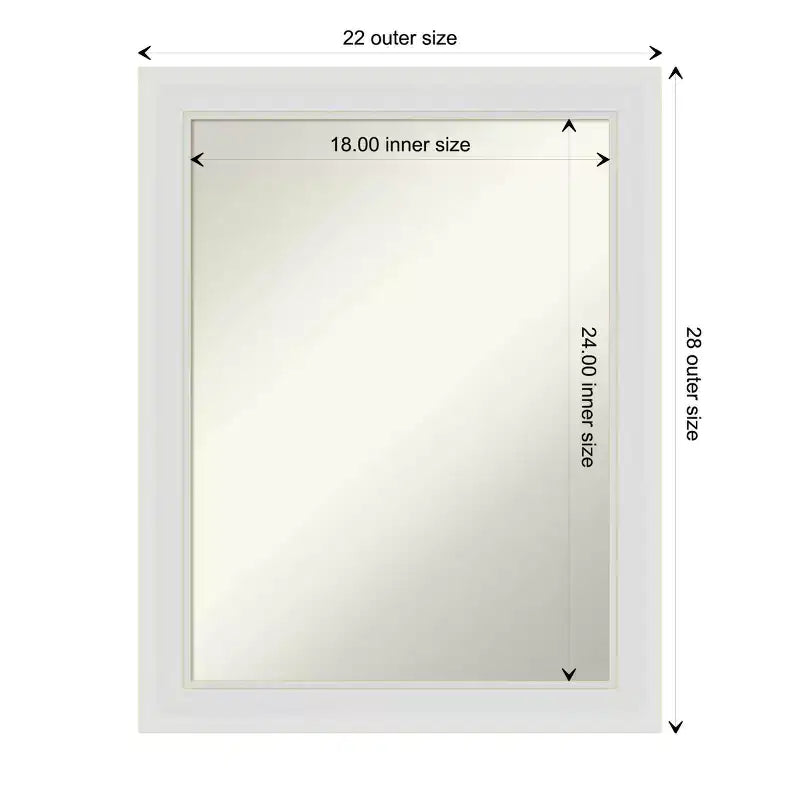 55.9 × 71.1 cm Non-Beveled Soft White Narrow Wall Mirror – Modern Rectangle