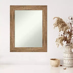 61.0 × 76.2 cm Non-Beveled Owl Brown Wood Wall Mirror – Modern Rectangular