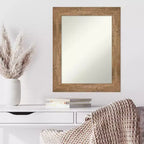 61.0 × 76.2 cm Non-Beveled Owl Brown Wood Wall Mirror – Modern Rectangular