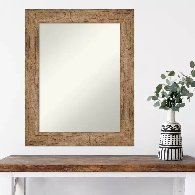 61.0 × 76.2 cm Non-Beveled Owl Brown Wood Wall Mirror – Modern Rectangular