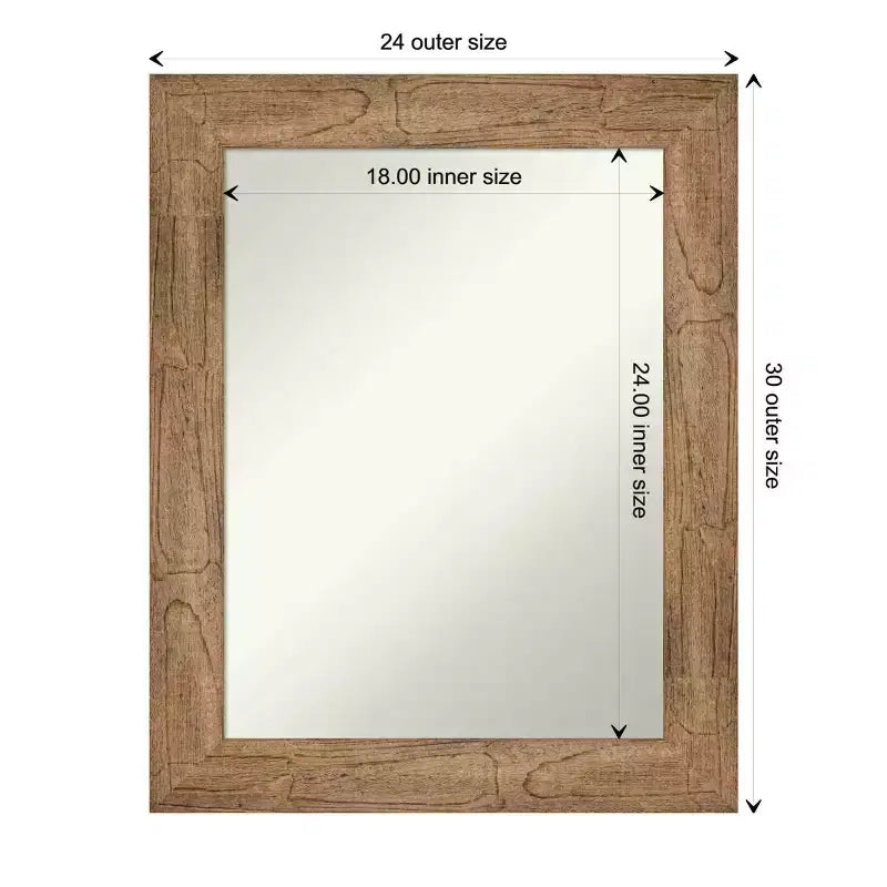 61.0 × 76.2 cm Non-Beveled Owl Brown Wood Wall Mirror – Modern Rectangular