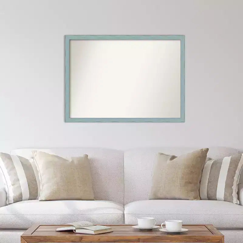 101.6 × 73.7 cm Non-Beveled Sky Blue Rustic Wood Wall Mirror – Rectangle