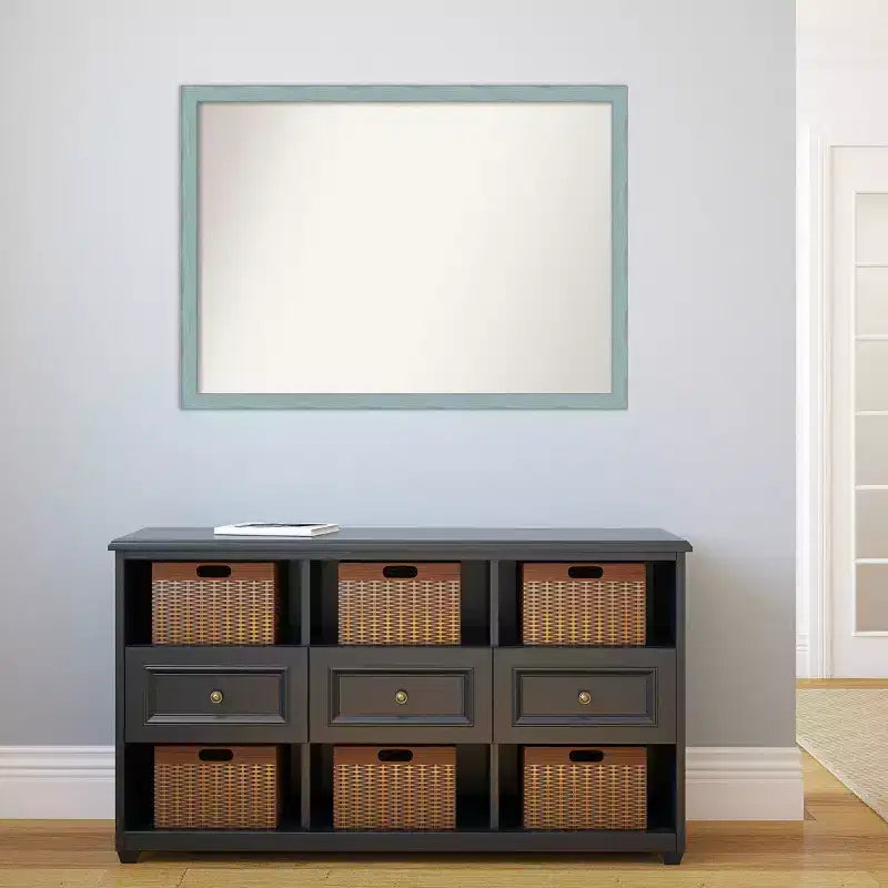 101.6 × 73.7 cm Non-Beveled Sky Blue Rustic Wood Wall Mirror – Rectangle