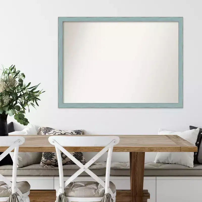 101.6 × 73.7 cm Non-Beveled Sky Blue Rustic Wood Wall Mirror – Rectangle