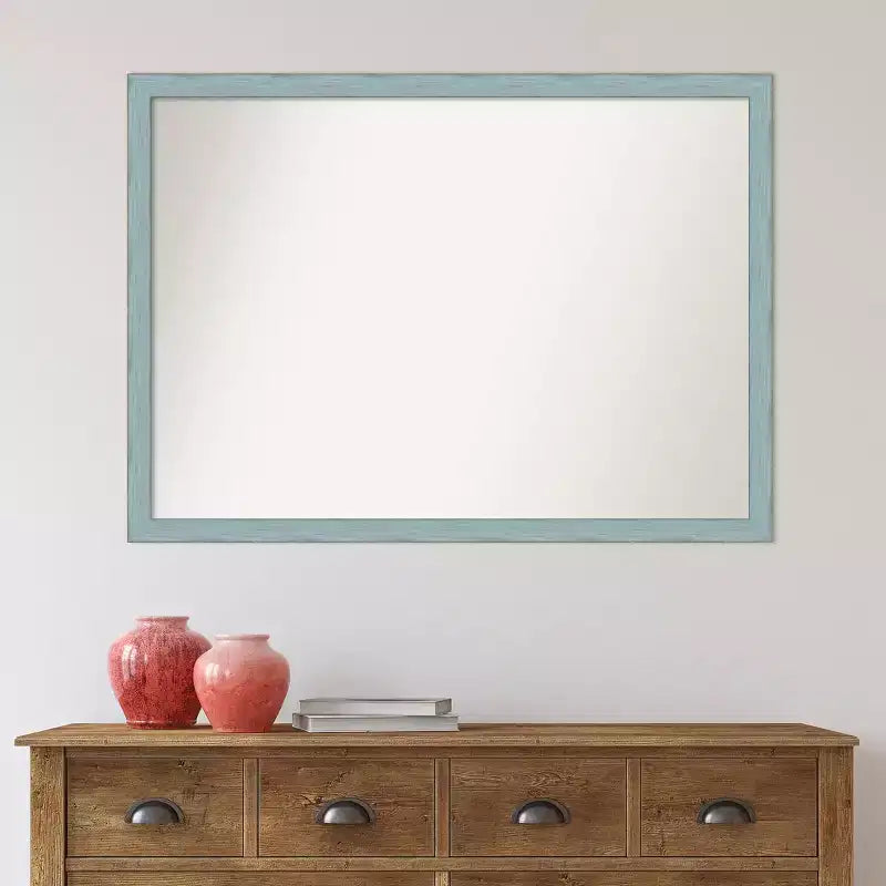101.6 × 73.7 cm Non-Beveled Sky Blue Rustic Wood Wall Mirror – Rectangle