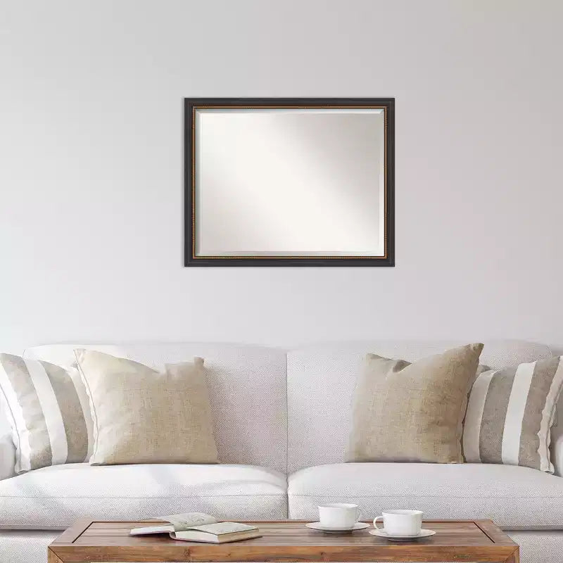 78.7 × 63.5 cm Beveled Ashton Black Wood Wall Mirror – Modern Style