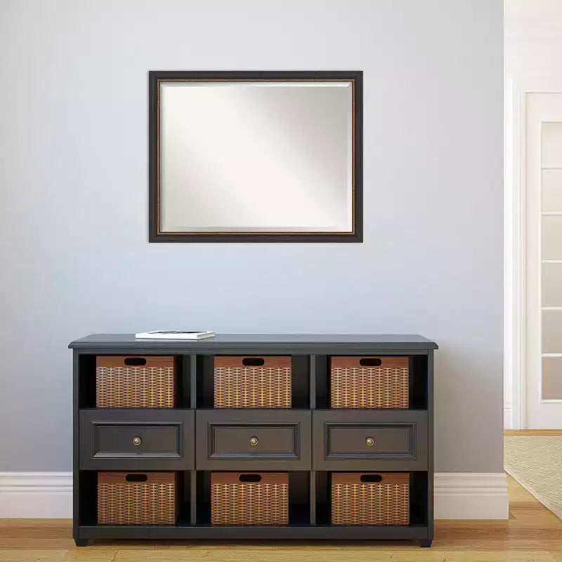 78.7 × 63.5 cm Beveled Ashton Black Wood Wall Mirror – Modern Style