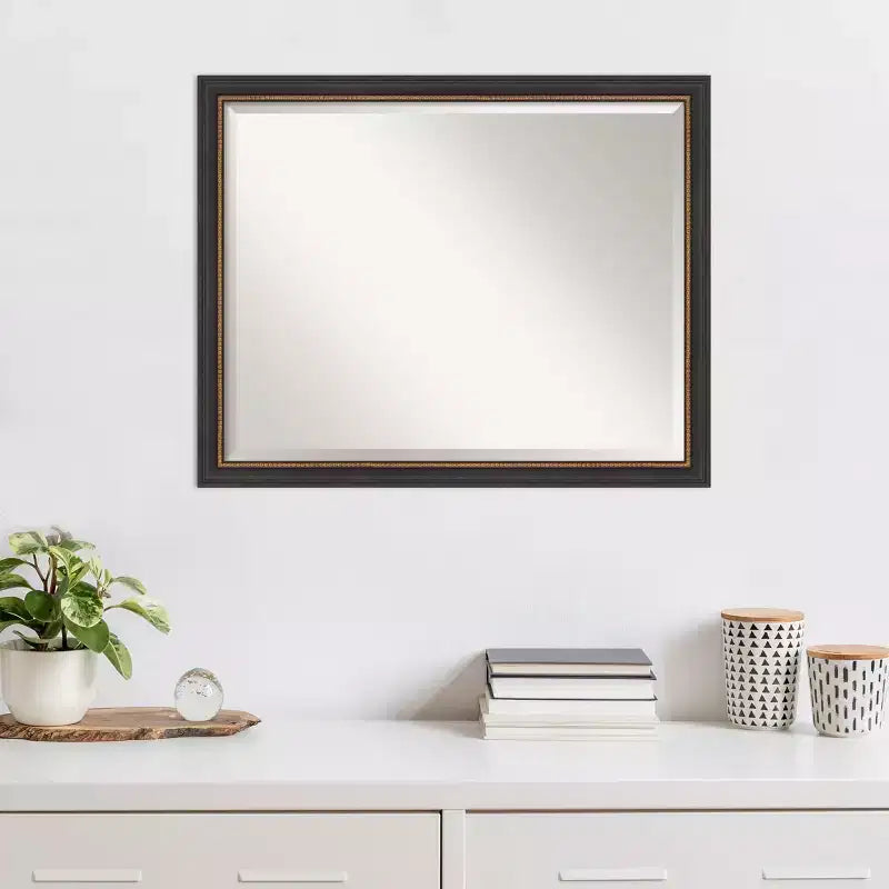 78.7 × 63.5 cm Beveled Ashton Black Wood Wall Mirror – Modern Style