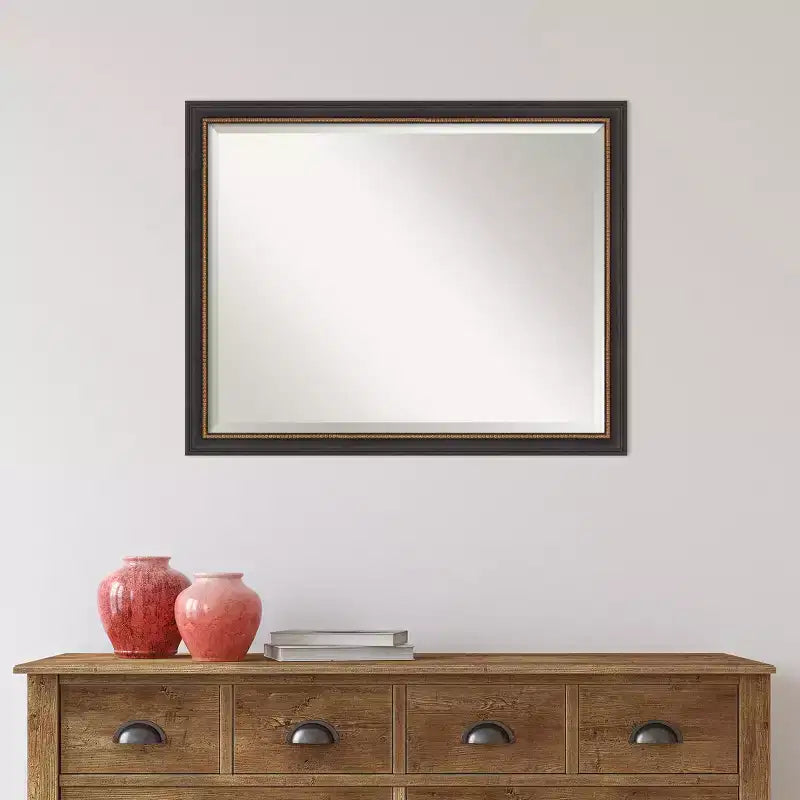 78.7 × 63.5 cm Beveled Ashton Black Wood Wall Mirror – Modern Style