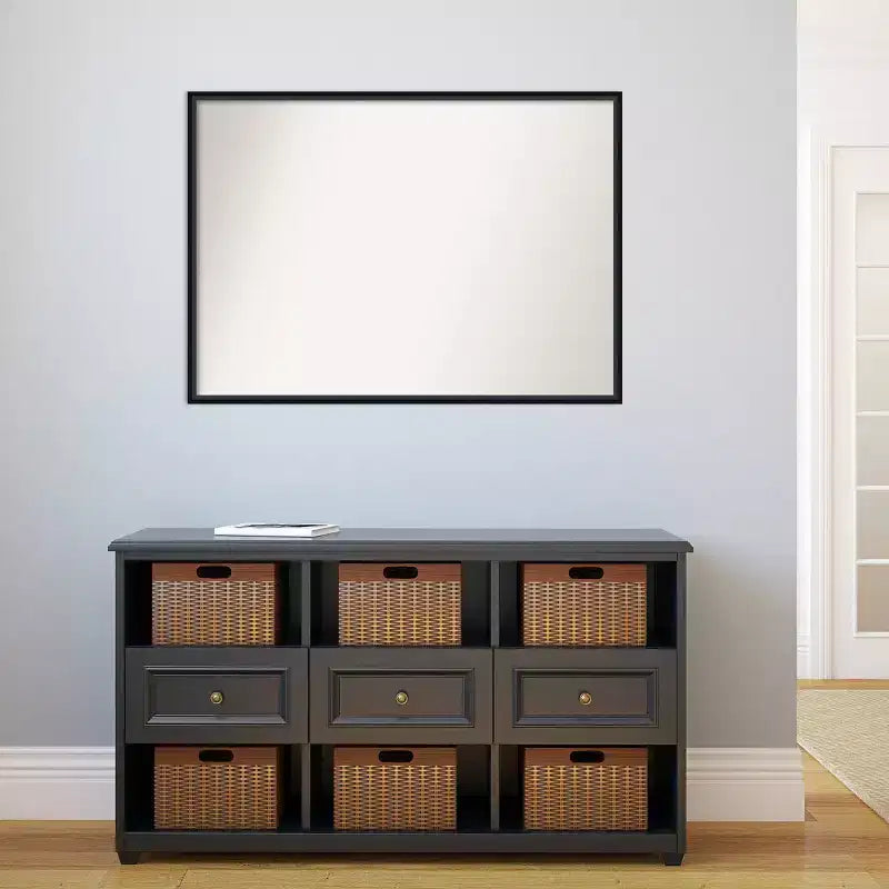 99.1 × 71.1 cm Non-Beveled Black Wood Wall Mirror