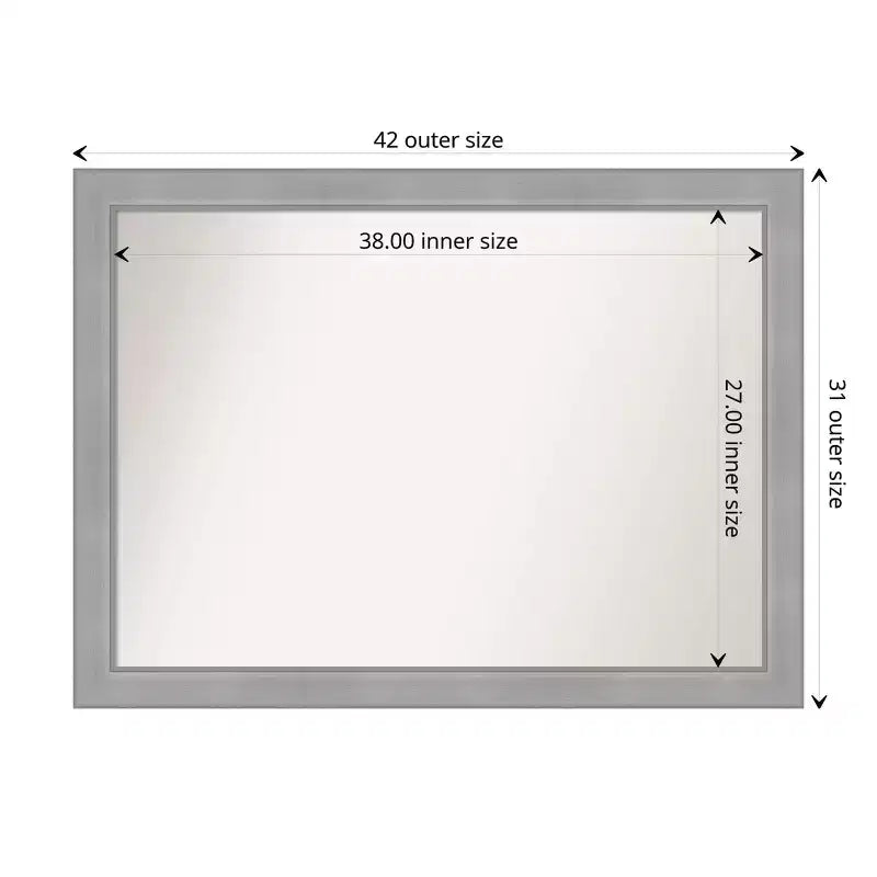 Specchio da parete per bagno Amanti Art con cornice non smussata Vista spazzolata nickel, 42" x 31": Rettangolare, Cornice in polistirene, Montaggio a parete