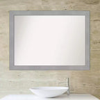 Specchio da parete per bagno Amanti Art con cornice non smussata Vista spazzolata nickel, 42" x 31": Rettangolare, Cornice in polistirene, Montaggio a parete