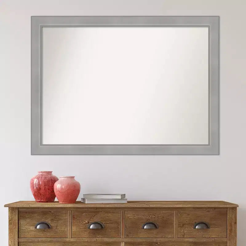 Specchio da parete per bagno Amanti Art con cornice non smussata Vista spazzolata nickel, 42" x 31": Rettangolare, Cornice in polistirene, Montaggio a parete