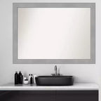 Specchio da parete per bagno Amanti Art con cornice non smussata Vista spazzolata nickel, 42" x 31": Rettangolare, Cornice in polistirene, Montaggio a parete