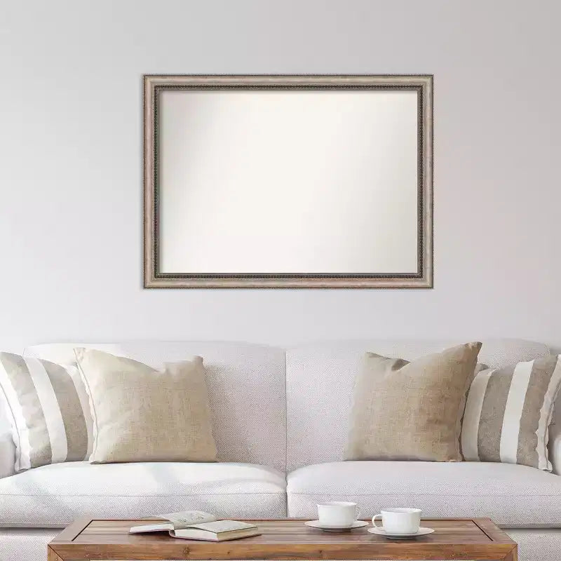 106.7 × 78.7 cm Non-Beveled Ornate Silver Wall Mirror – Large Rectangular