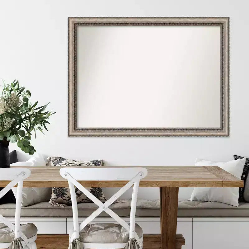 106.7 × 78.7 cm Non-Beveled Ornate Silver Wall Mirror – Large Rectangular