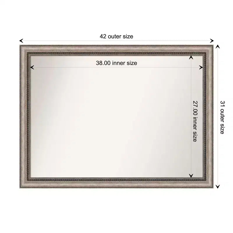 106.7 × 78.7 cm Non-Beveled Ornate Silver Wall Mirror – Large Rectangular