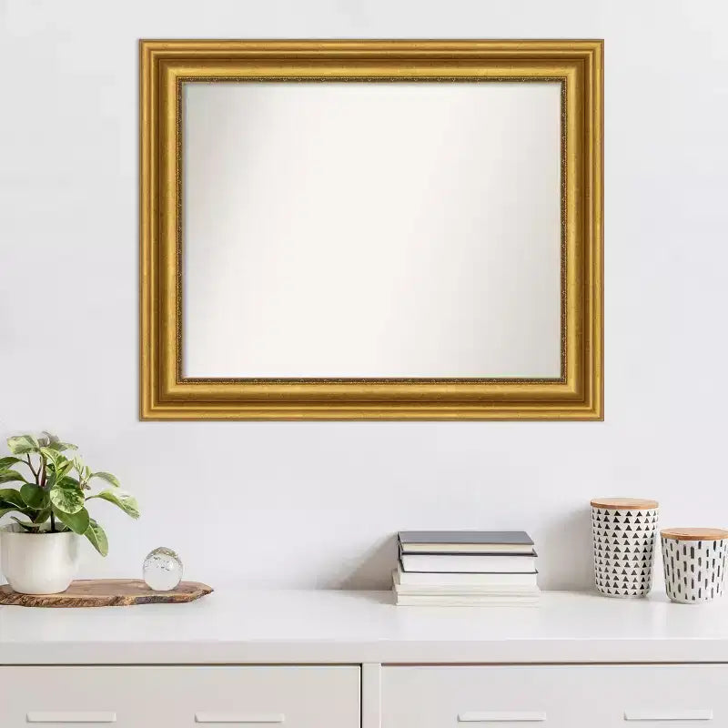 86.4 × 71.1 cm Non-Beveled Parlor Gold Wall Mirror – Modern Style
