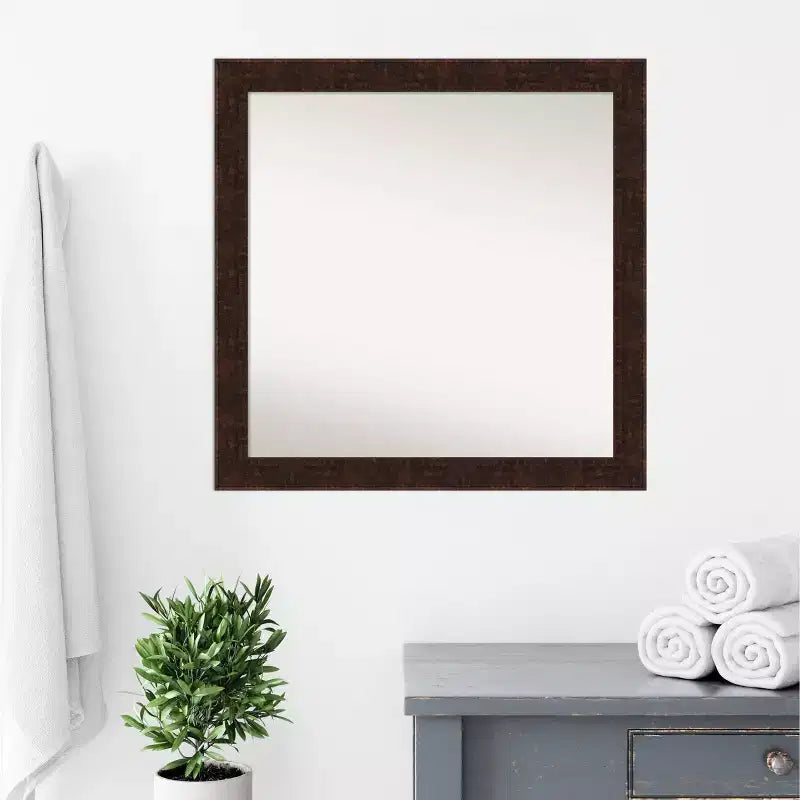 76.2 × 76.2 cm Non-Beveled William Mottled Bronze Narrow Square Bathroom Wall Mirror