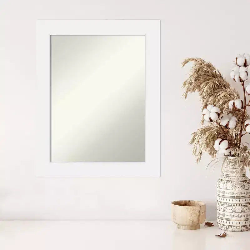 58.4 × 73.7 cm Non-Beveled White Wood Wall Mirror – Modern Rectangle