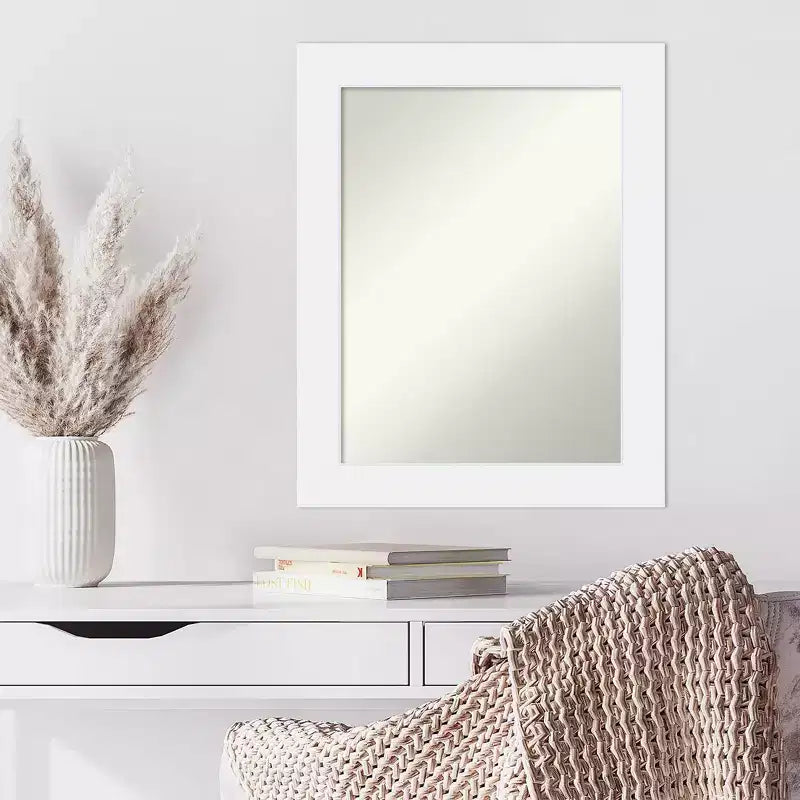 58.4 × 73.7 cm Non-Beveled White Wood Wall Mirror – Modern Rectangle