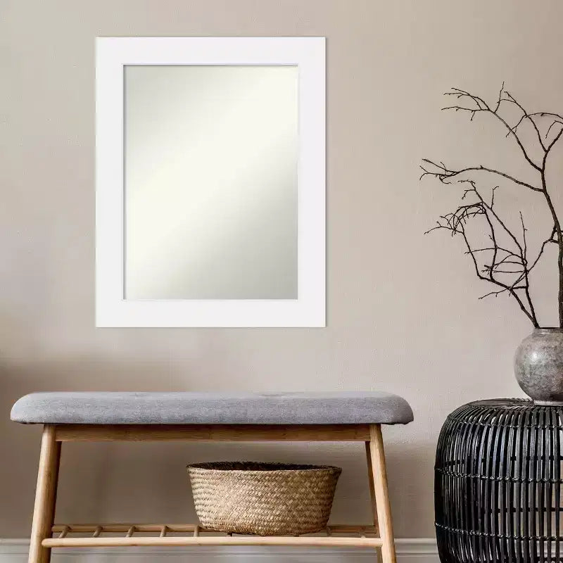 58.4 × 73.7 cm Non-Beveled White Wood Wall Mirror – Modern Rectangle