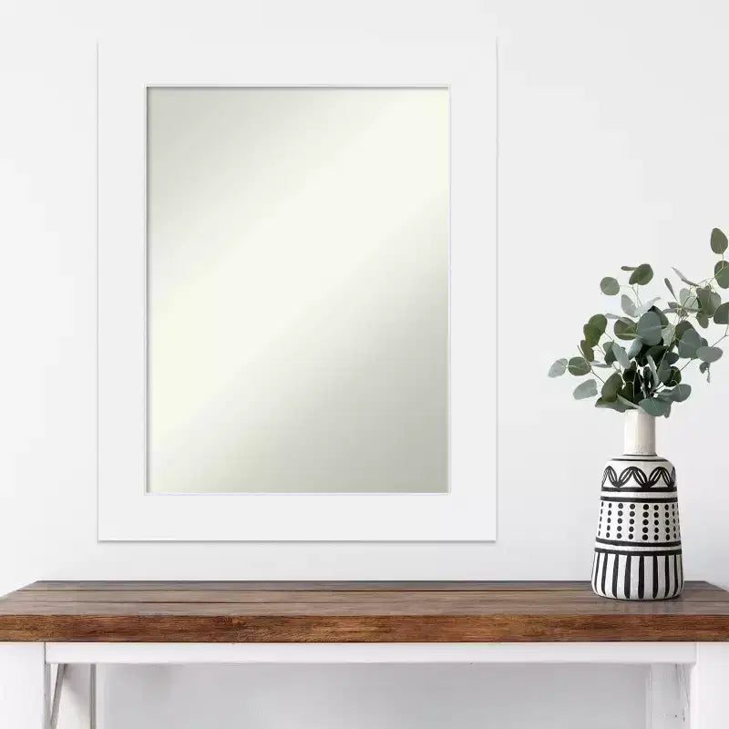 58.4 × 73.7 cm Non-Beveled White Wood Wall Mirror – Modern Rectangle