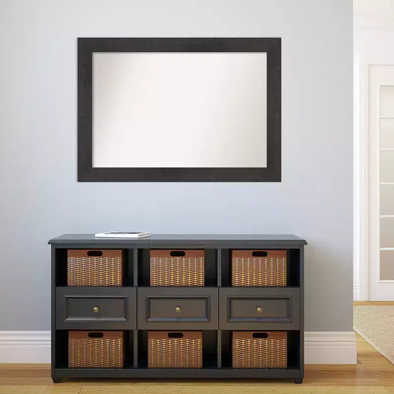 106.7 × 76.2 cm Non-Beveled Rustic Plank Espresso Wall Mirror