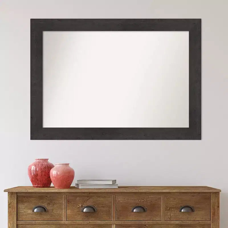 106.7 × 76.2 cm Non-Beveled Rustic Plank Espresso Wall Mirror
