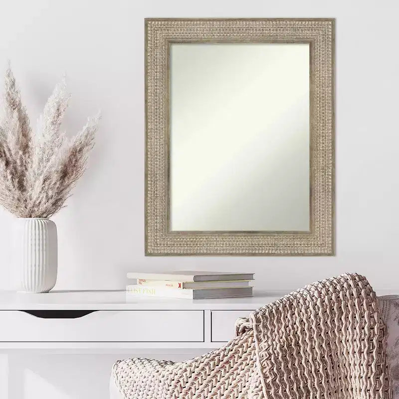 61.0 × 76.2 cm Non-Beveled Trellis Silver Wood Wall Mirror