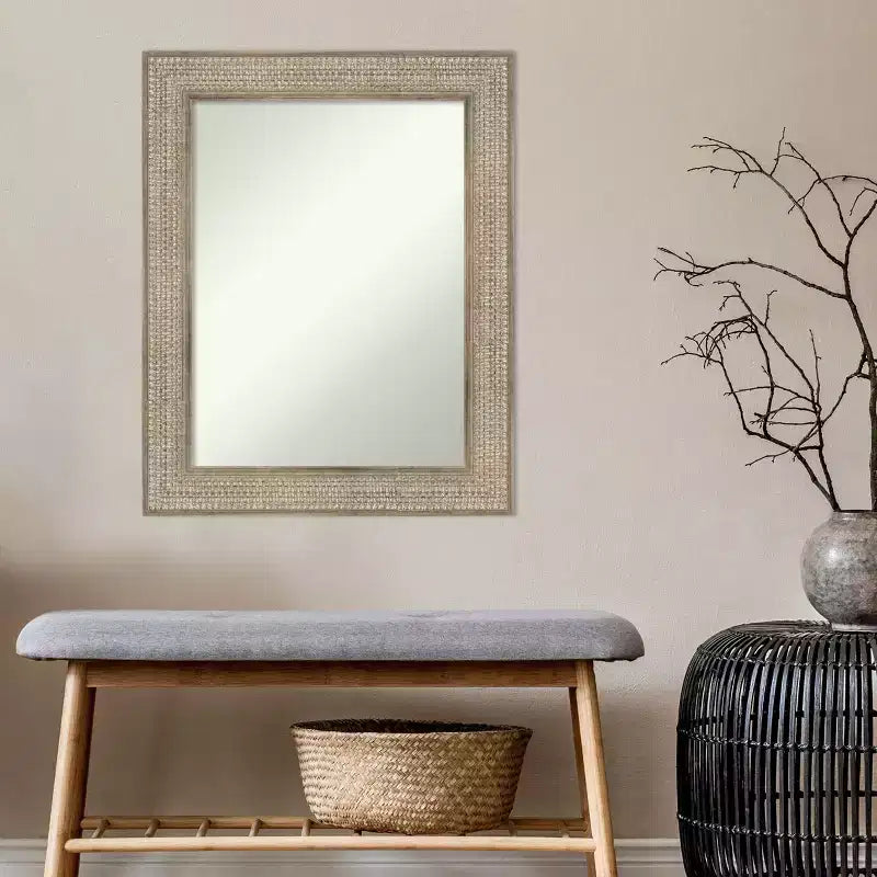 61.0 × 76.2 cm Non-Beveled Trellis Silver Wood Wall Mirror