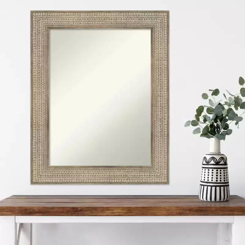 61.0 × 76.2 cm Non-Beveled Trellis Silver Wood Wall Mirror