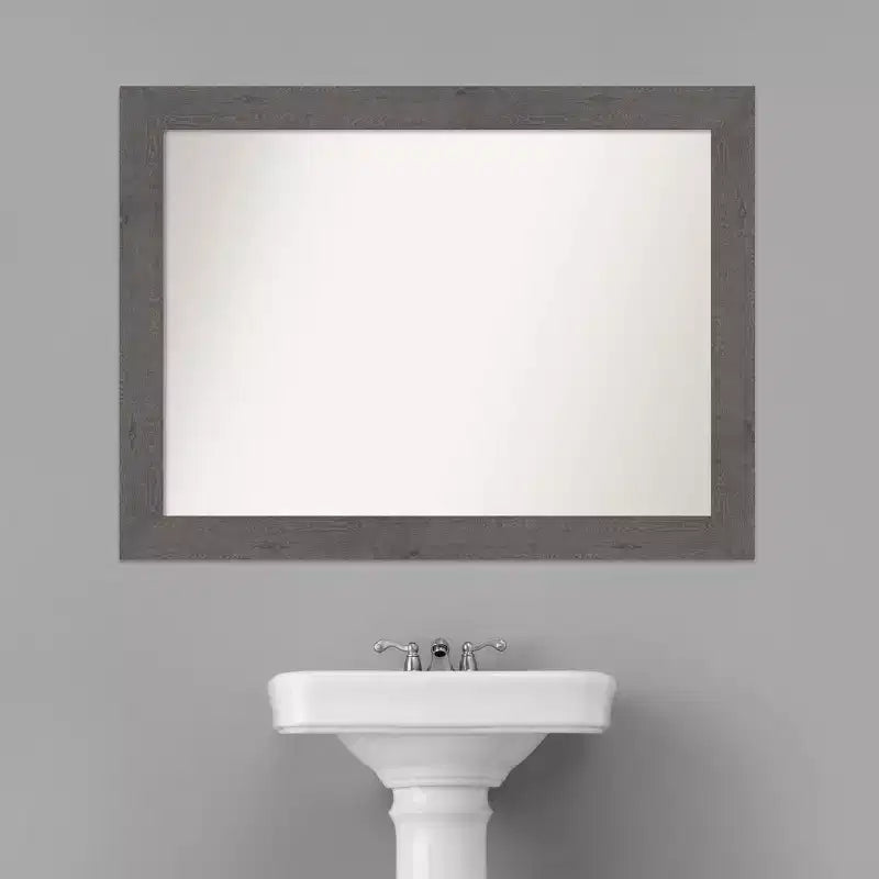 111.8 × 83.8 cm Non-Beveled Rustic Plank Gray Bathroom Wall Mirror – Wall Mounted
