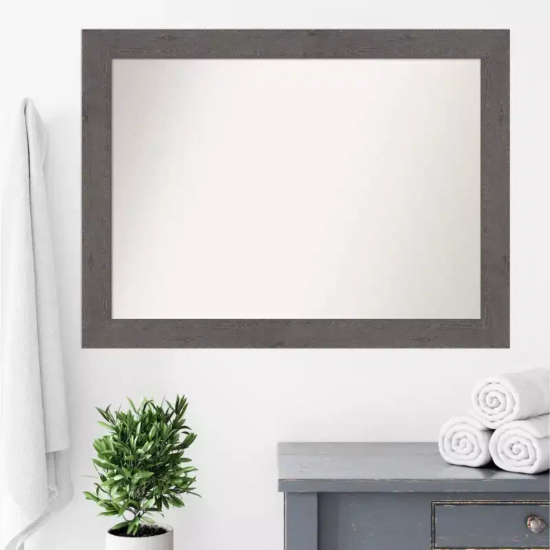 111.8 × 83.8 cm Non-Beveled Rustic Plank Gray Bathroom Wall Mirror – Wall Mounted