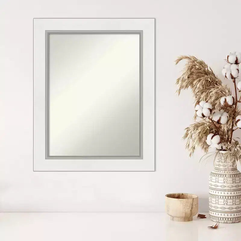 61.0 × 76.2 cm Non-Beveled Eva White Silver Wall Mirror – Modern Rectangular