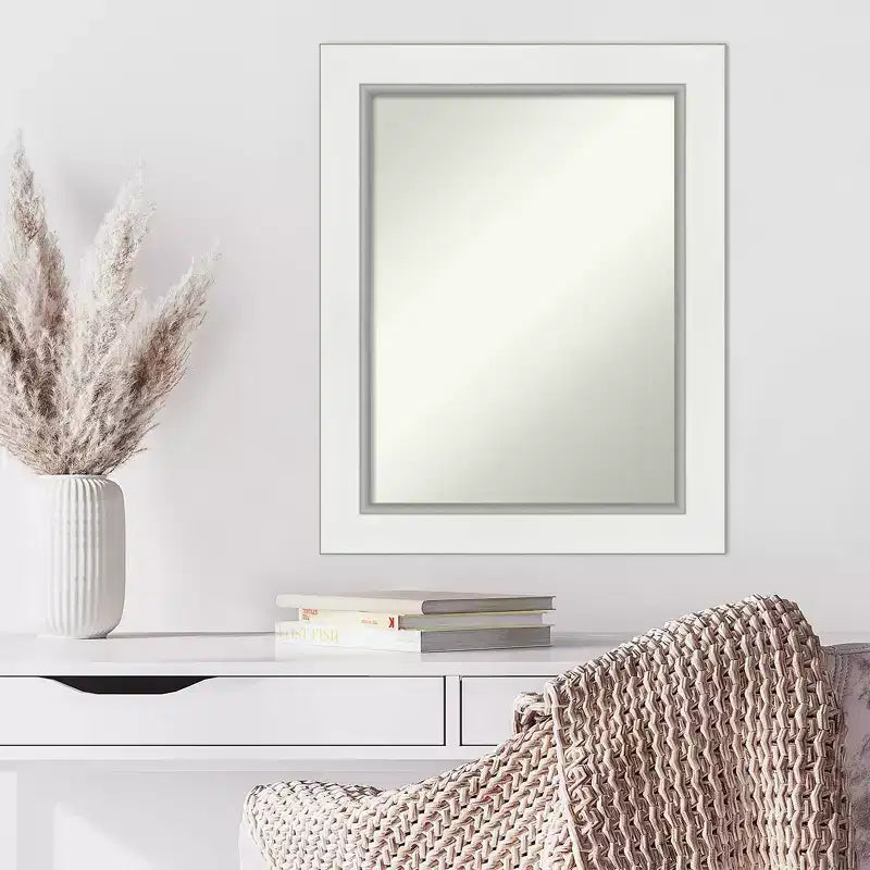 61.0 × 76.2 cm Non-Beveled Eva White Silver Wall Mirror – Modern Rectangular