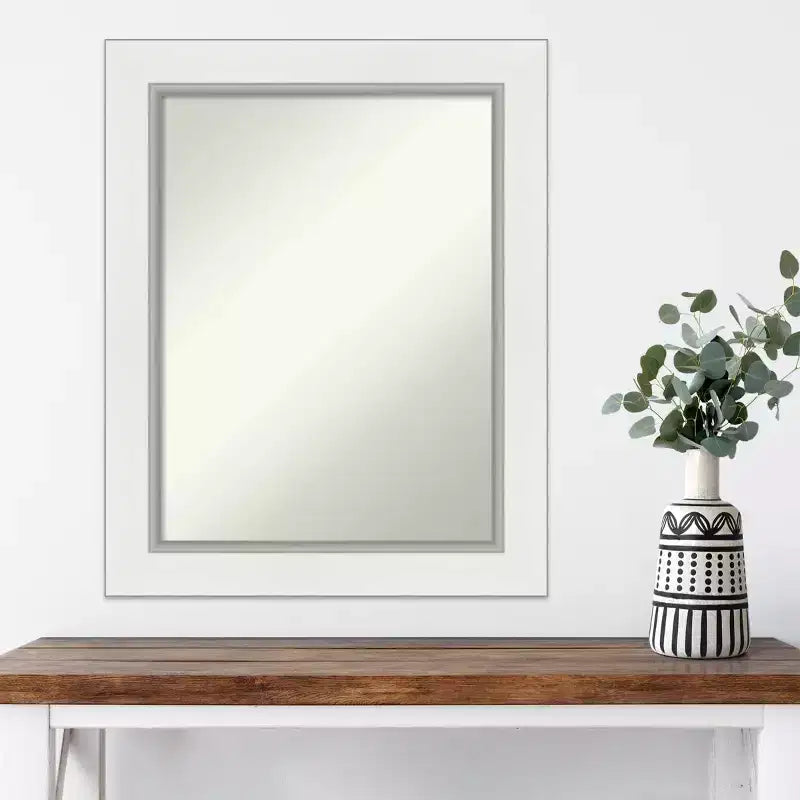 61.0 × 76.2 cm Non-Beveled Eva White Silver Wall Mirror – Modern Rectangular