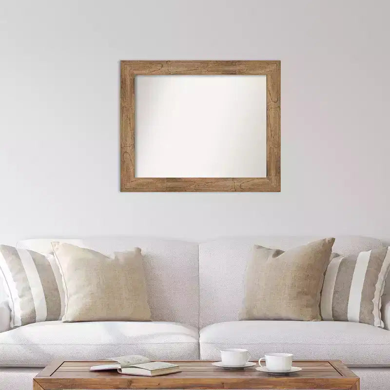 86.4 × 71.1 cm Non-Beveled Owl Brown Wood Wall Mirror – Modern Rectangular