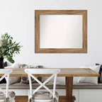 86.4 × 71.1 cm Non-Beveled Owl Brown Wood Wall Mirror – Modern Rectangular