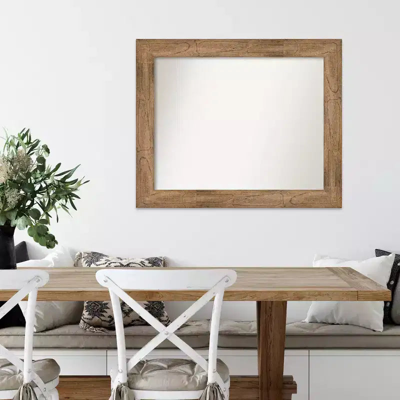 86.4 × 71.1 cm Non-Beveled Owl Brown Wood Wall Mirror – Modern Rectangular