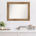 86.4 × 71.1 cm Non-Beveled Owl Brown Wood Wall Mirror – Modern Rectangular