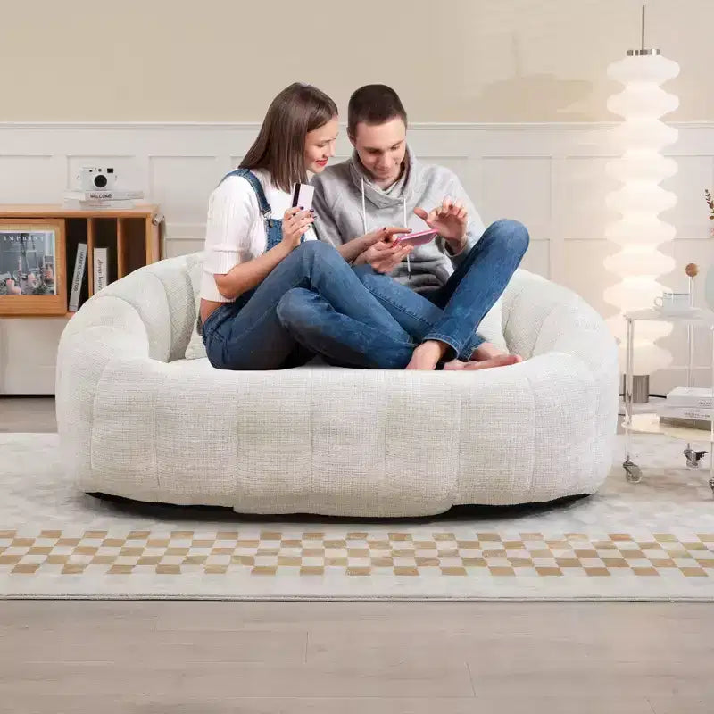 MAYEERTY Divano a sacco Beige Chenille con schienale alto per adulti e bambini da interno ed esterno