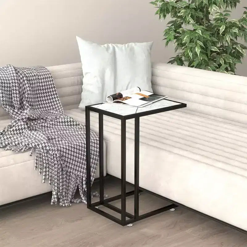 vidaXL Tavolino da salotto marmo bianco Vetro temperato, ferro 50x35x65 cm