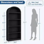 GustoWave Libreria ad arco a 5 ripiani, libreria alta 182 cm, scaffale espositivo da fattoria, nero