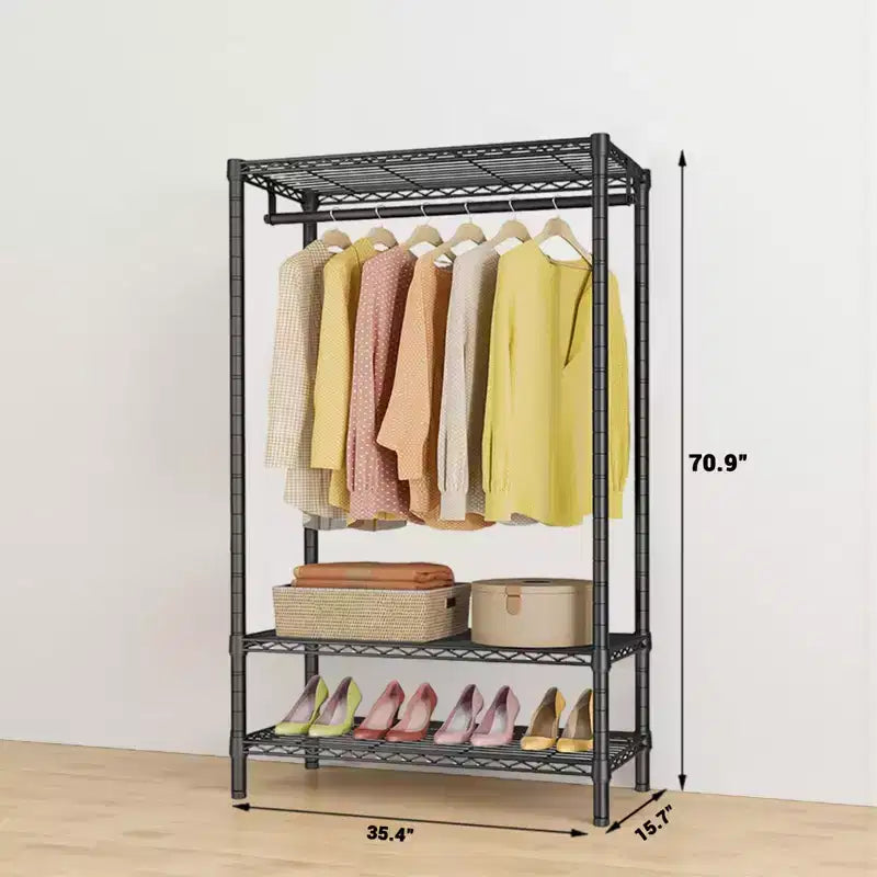 Appendiabiti, Appendiabiti Robusto con Ripiani, con 2 Ripiani e 1 Asta Appendiabiti, Organizzatore per Armadio Autoportante in Metallo per Abiti, Cappotti, Gonne Lunghe