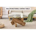 Tavolino da Caffè Rotondo Moderno in Vetro Okak, Tavolino da Tè Piccolo dal Design Distintivo con Gambe in Legno per Soggiorno, Reception, Ufficio, Casali