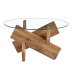 Tavolino da Caffè Rotondo Moderno in Vetro Okak, Tavolino da Tè Piccolo dal Design Distintivo con Gambe in Legno per Soggiorno, Reception, Ufficio, Casali