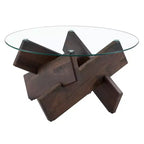 Tavolino da Caffè Rotondo Moderno in Vetro Okak, Tavolino da Tè Piccolo dal Design Distintivo con Gambe in Legno per Soggiorno, Reception, Ufficio, Casali